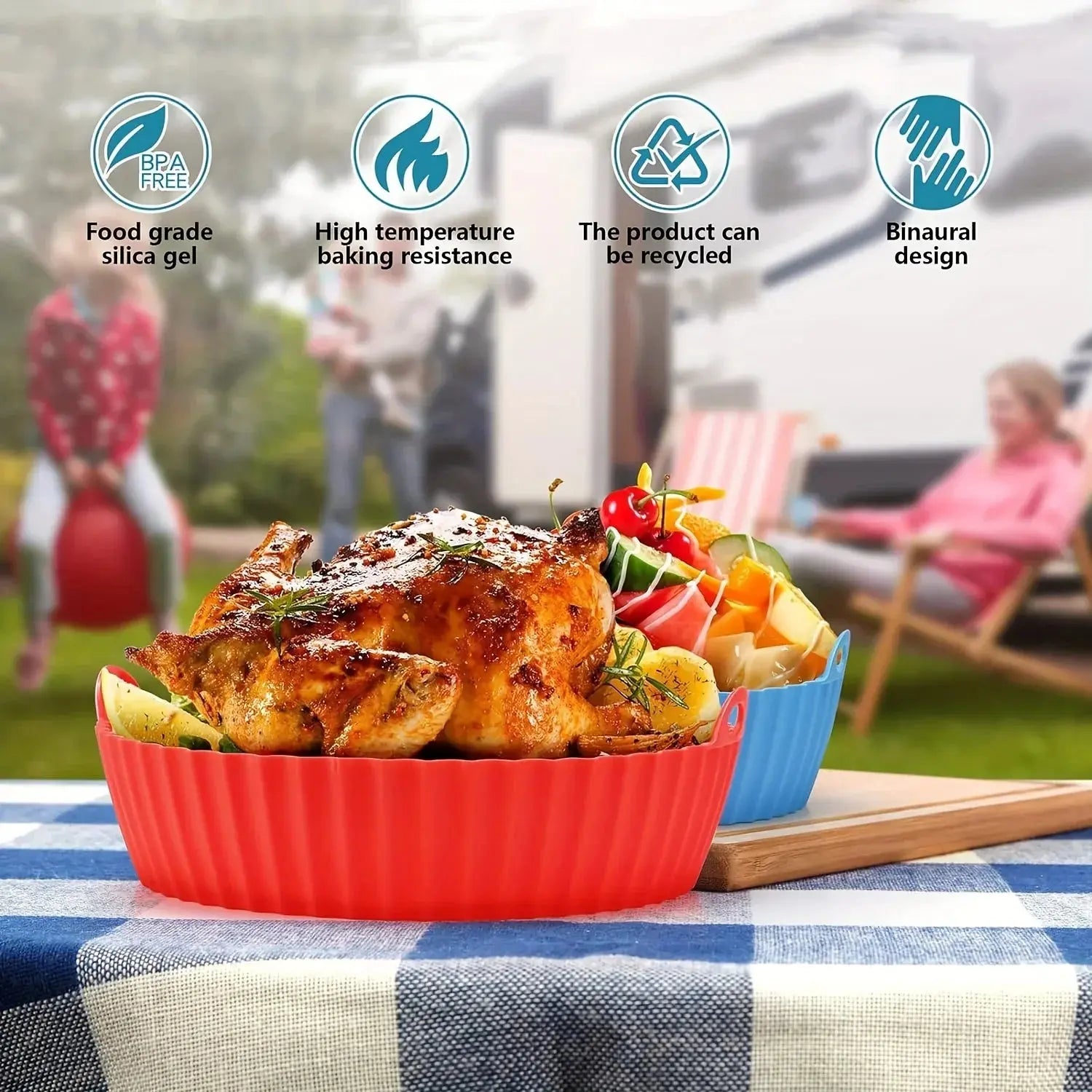 Silicone Air Fryer Baking Tray Circular Foldable Food Grade High Temperature Resistant and Easy to Clean Oven Mat Hommart