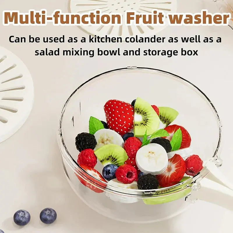 2-in-1 Rinse & Drain Bowl with Lid – Multi-Purpose Food Prep & Storage Container Hommart