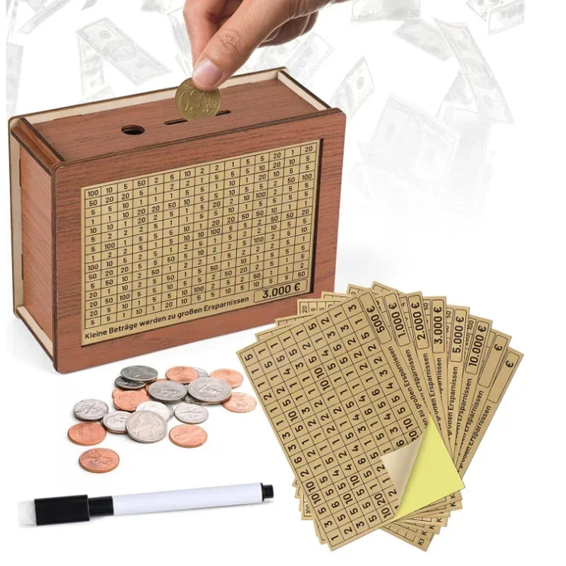 Euro Money Box Piggy Bank Wood Money Bank Reusable Money Box