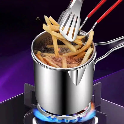 1200ml Small Stainless Steel Deep Fryer Pot with Long Handle Hommart