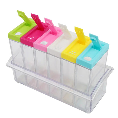 Household Transparent Plastic Seasoning Bottles Jars 6 Boxes Set Hommart