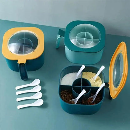 1 Set Large Capacity Sealing Seasoning Box with Handle Spoons 4 In 1 Hommart