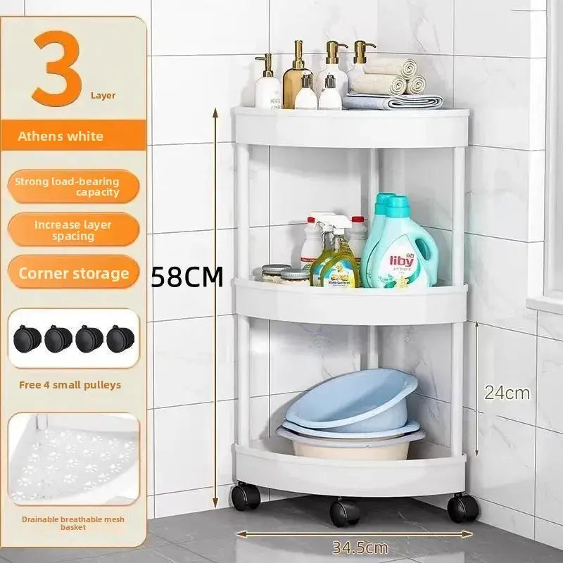 Bathroom Corner Storage Rack Triangle Plastic Stand Three Layers Floor-Mounted Toilet Organizer Hommart