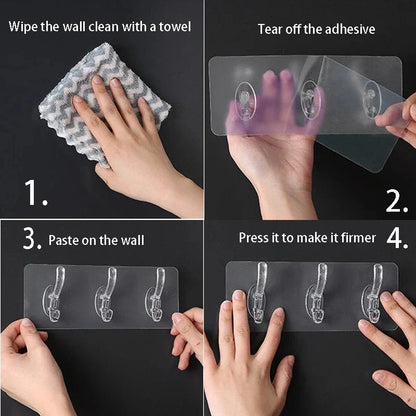 Transparent Strong Self Adhesive Hook Nail-free Wall Hook Kitchen Bathroom