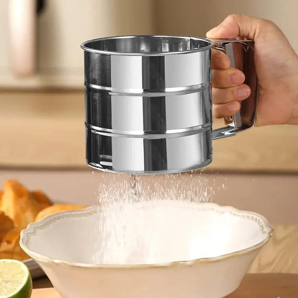 Stainless Steel Flour Sifter For Baking Powder Sugar Shaker With Hand Press Design Hommart