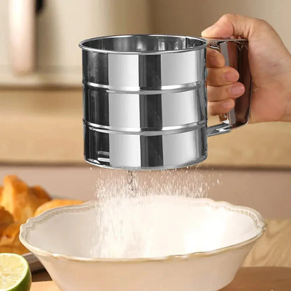 Stainless Steel Flour Sifter For Baking Powder Sugar Shaker With Hand Press Design Hommart