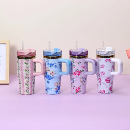 Stainless Steel Insulated Travel Tumbler with Handle Straw Lid & Cold Retention