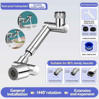 1440° Rotatable Scalable Metal Faucet Bathroom Tap Splash-proof Bubbler Kitchen Faucet
