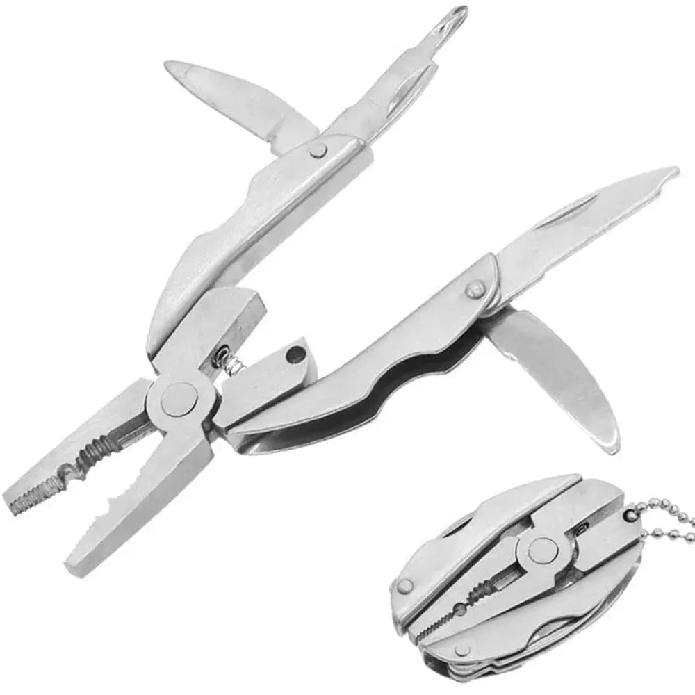 Stainless Steel Multi-Tool Pliers, Folding with Knife & Screwdriver, Portable Keychain Hommart