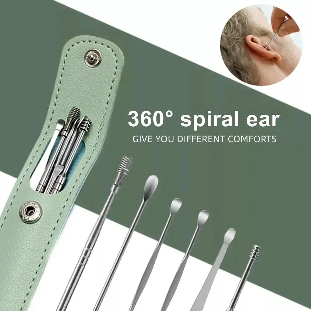 Effective 6Pcs Earwax Cleaning Tool with Spiral Earpick and Ear Curette Homemart