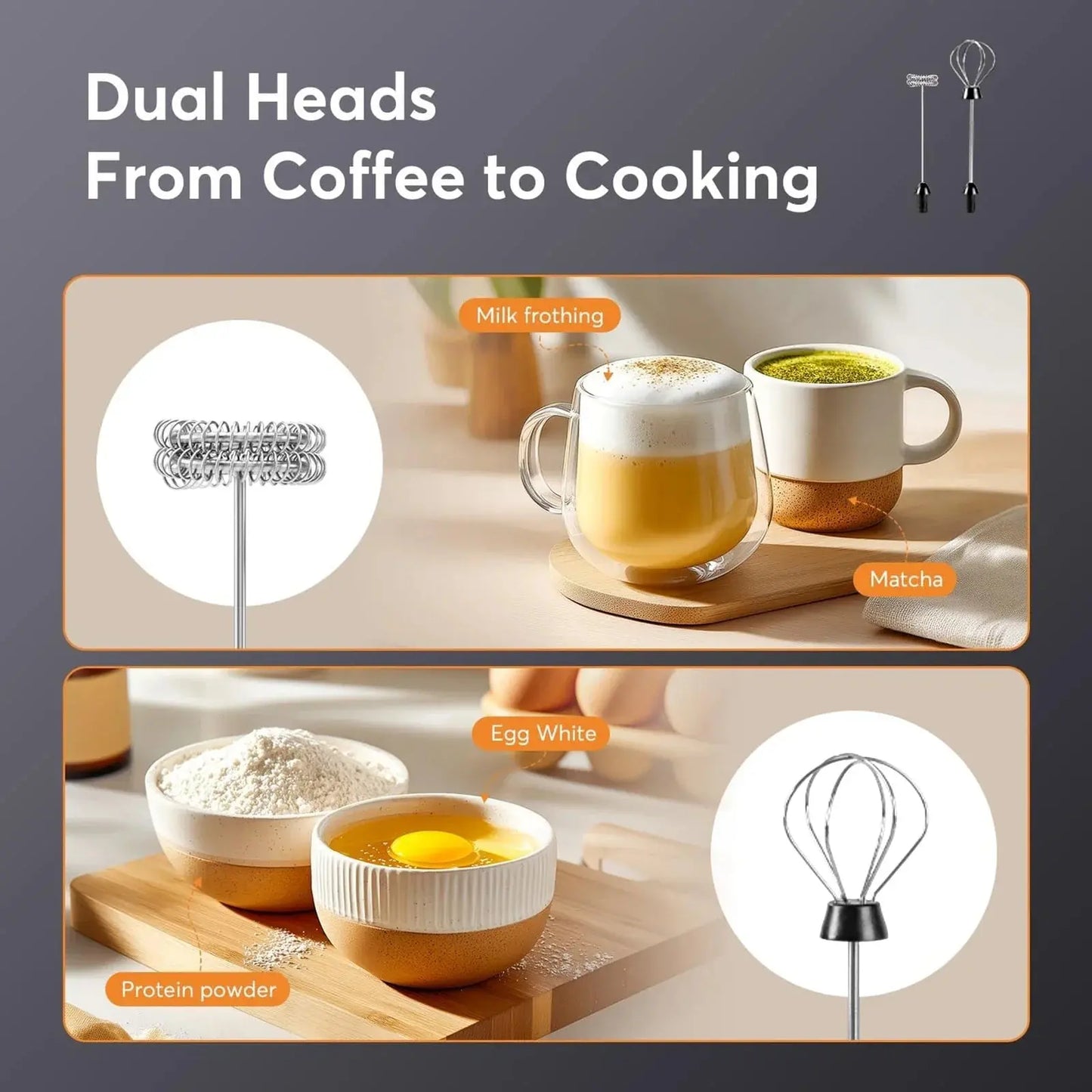 Milk Frother Wand Coffee Frother Handheld Foam Maker For Latte Rechargeable Electric Milk Hommart