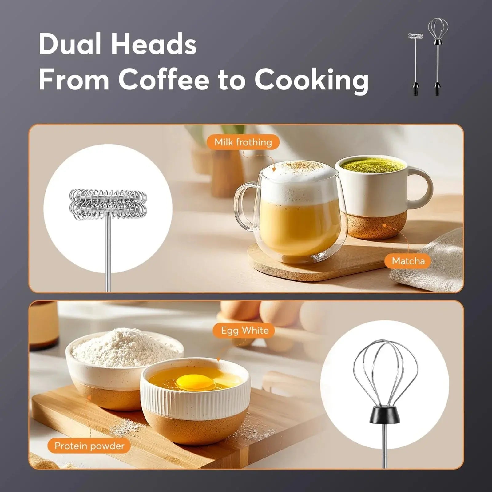 Milk Frother Wand Coffee Frother Handheld Foam Maker For Latte Rechargeable Electric Milk Hommart