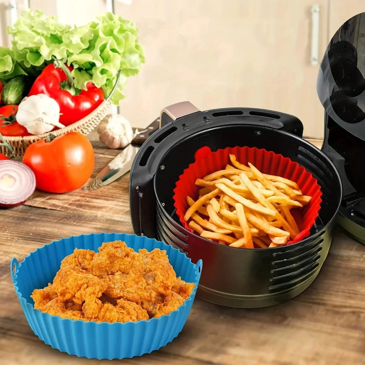 Silicone Air Fryer Baking Tray Circular Foldable Food Grade High Temperature Resistant and Easy to Clean Oven Mat Hommart