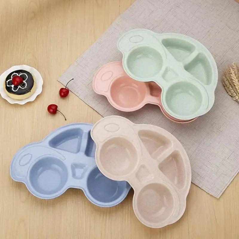Cute Car Shaped Wheat Straw Tableware for Baby Kids Dishes Children Plates Hommart