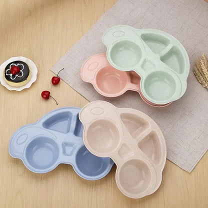 Cute Car Shaped Wheat Straw Tableware for Baby Kids Dishes Children Plates Hommart