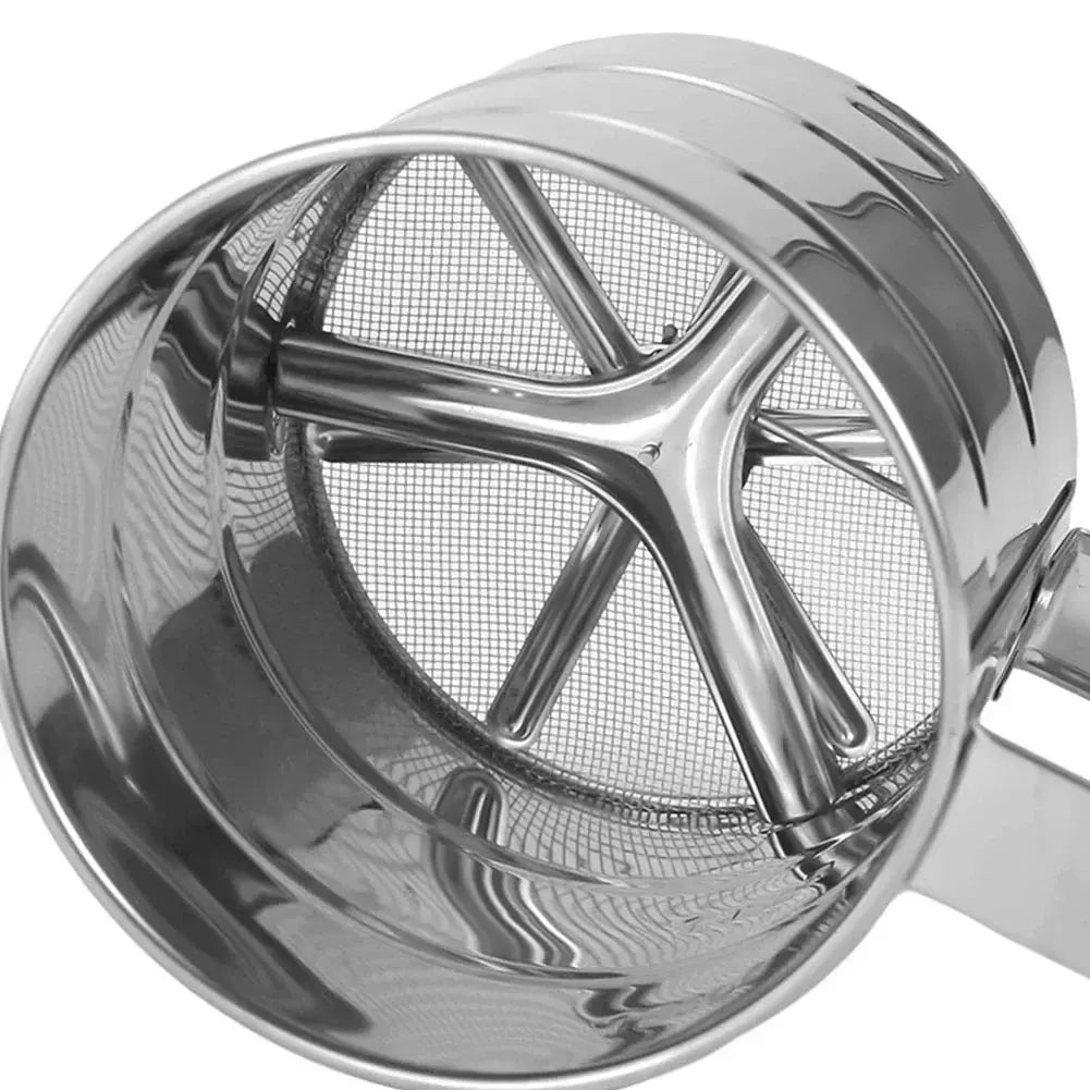 Stainless Steel Flour Sifter For Baking Powder Sugar Shaker With Hand Press Design Hommart