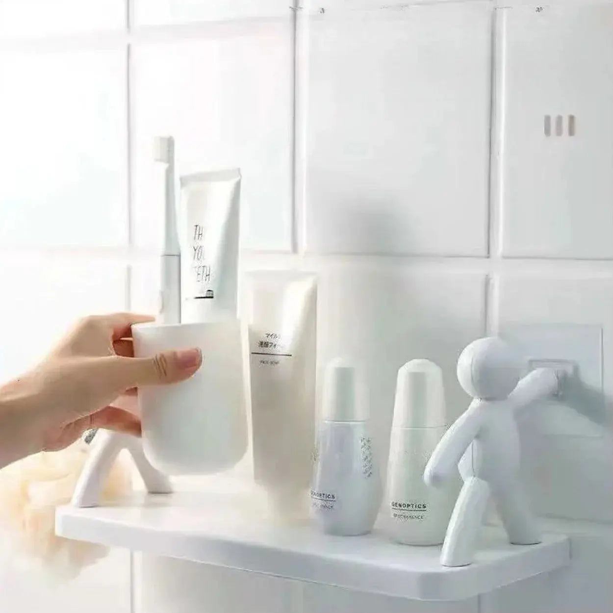 Creative Bathroom Storage Shelves Cute White Doll Villain Shelves Shelf Self-adhesive Sticker Hommart