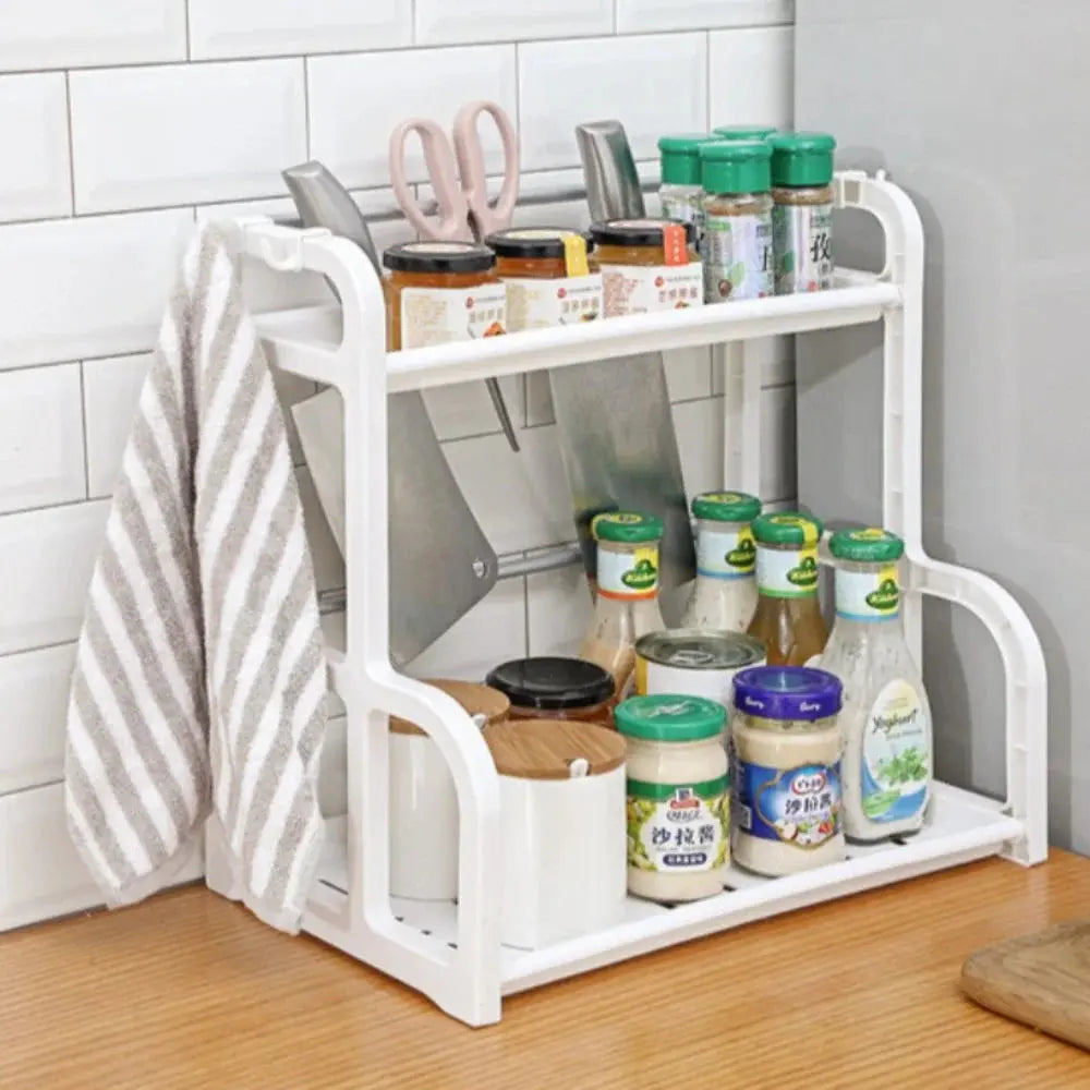 Kitchen Organizer Shelf Double-Deck Household Plastic Portable Small Size Storages Rack Hommart
