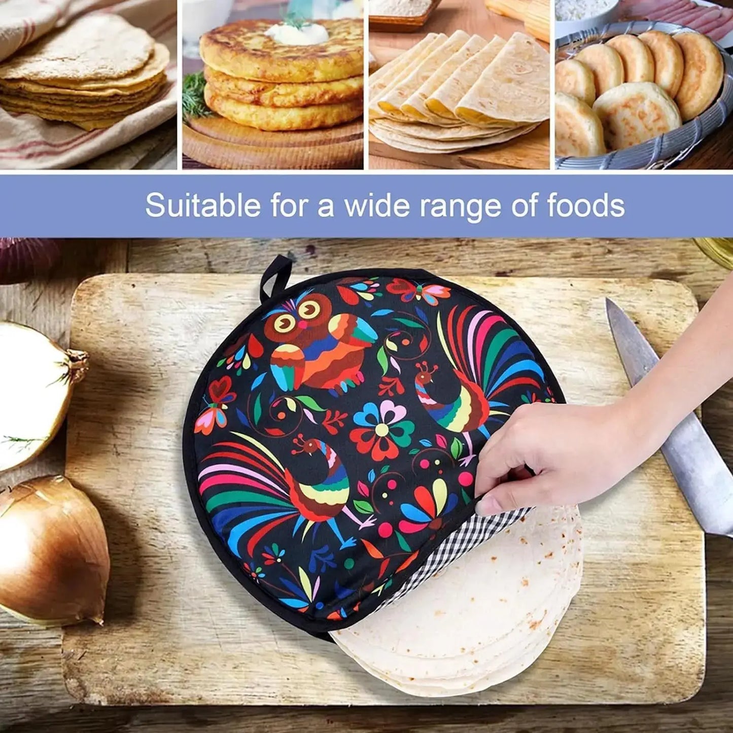 Microwaveable Tortilla Warmer 1PC Thermal Fabric Holder for Naan Bread, Pizza, Taco, Home Party & Family Meals Hommart