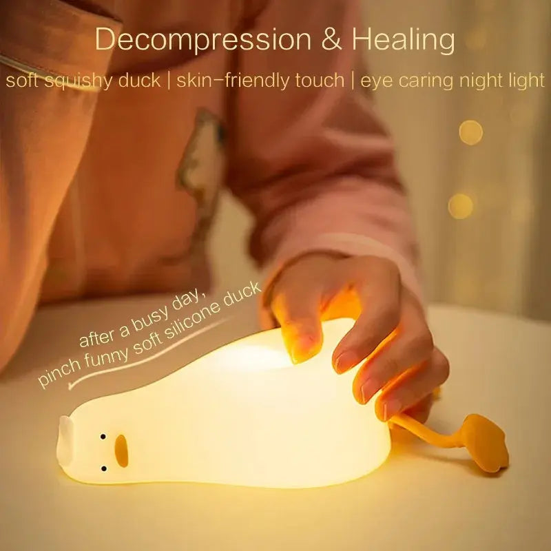LED Duck Night Light Rechargeable Touch Silicone Cartoon Clap Hommart
