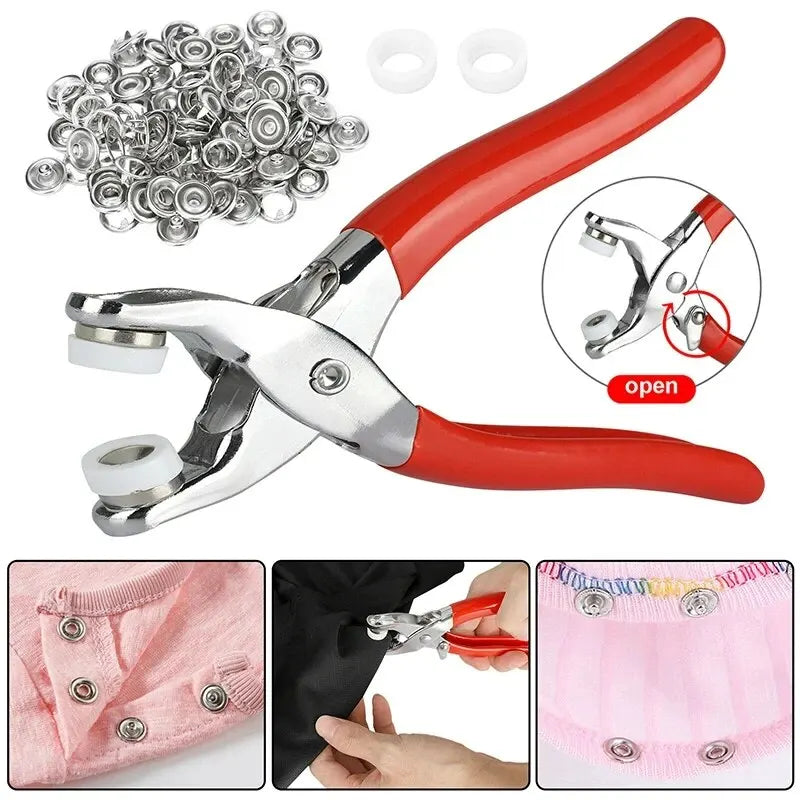 400pcs Prong Rings 9.5mm Buckle Buttons Metal Color Pliers Snap Button