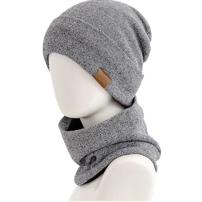 New Style Fashion Men Knitted Hat Plush Fur Warm Lining Set Male
