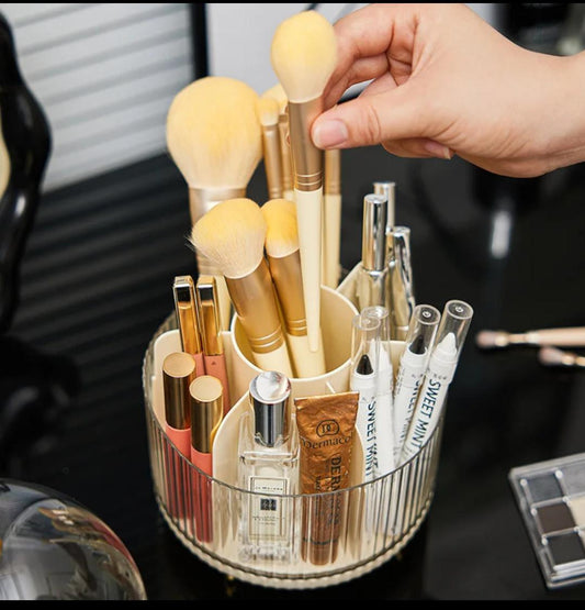 Makeup Brush Holder with Bear Lid Handle 360° Rotating Comestic Tools Organizer